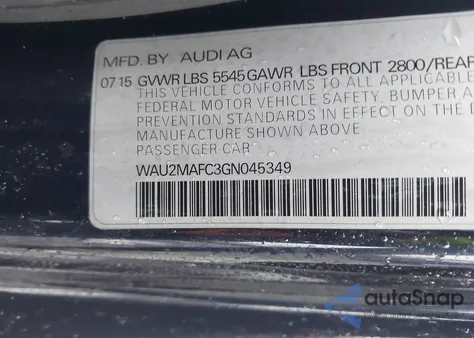 2016 Audi A7 3.0 Tdi Premium Plus from USA, damaged, VIN WAU2MAFC3GN045349